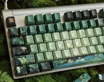 Princess Mononoke Keycaps, Studio Ghibli Green Forest Artisan Keycap Set, 141 Keys PBT Cherry Profile
