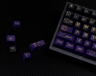 Tarot and Astrology Keycap Set，134-key purple constellation style