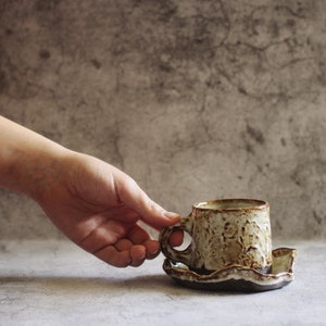 Small Handmade 4-5 oz Coffee/Espresso Cup and Saucer Set Earthy Rustic Stylish