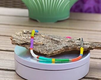 Colourful Seed Bead Necklace – Handmade Rainbow Beaded Necklace – Minimalist Summer Jewellery