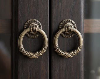 Vintage Luxury Cabinet Ring Pulls Door Knocker Style Handles Furniture Hardware Set Wardrobe Kitchen Cabinet Door Pulls Home Decor