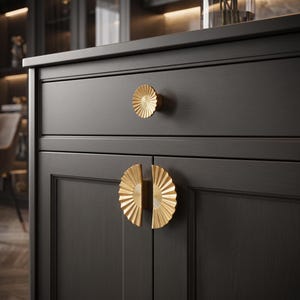 Sunburst skåpknoppar, halvmåneformade skåphandtag, art déco-lådhandtag, moderna byråknoppar, dekorativa garderobsmöbelbeslag