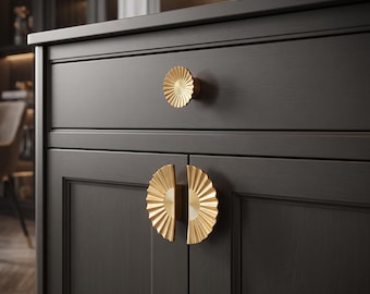 Sunburst Cabinet Knobs, Half Moon Cabinet Pulls, Art Deco Drawer Handles, Modern Dresser Knobs, Decorative Wardrobe Furniture Hardware
