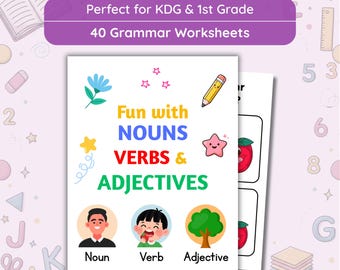 First Grade Grammar Worksheets - Kindergarten Nouns, Verbs & Adjectives - English Activity -  Parts Of Speech