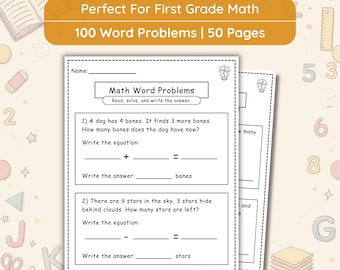 First Grade Math Word Problems, Addition and Subtraction Worksheets, Homeschool Math Activities, Printable PDF