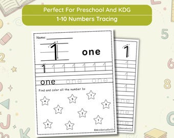 Number Tracing Worksheets 1-10 Preschool Printable Kindergarten Math Activities Handwriting Practice Homeschool PDF