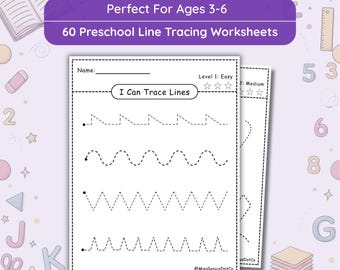 Preschool Line Tracing Worksheets, Line Trace Pages Printable, Kindergarten Curriculum Learning, Pre Handwriting PDF