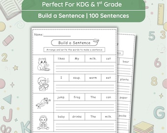 Build A Sentence Worksheets, Kindergarten First Grade, Sentence Writing And Tracing Practice, Early Reading