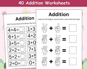 Addition Worksheets Printable For Kindergarten, First Grade Preschool Math Worksheets, Early Learning Skills