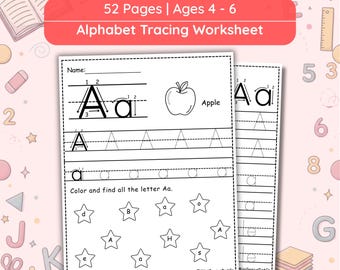 Alphabet Tracing Worksheets, Preschool Printables, Phonics Activities, Letter Recognition, Handwriting Practice, Kindergarten Literacy PDF
