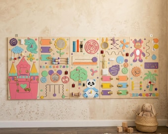 Grande set di pannelli interattivi Montessori in legno, 18 in 1, per bambini piccoli, ideali per parchi giochi e stanze dei giochi al coperto.