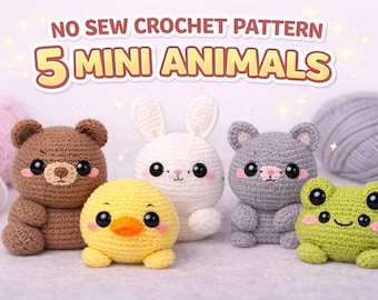 Paquete de patrones de ganchillo de mini animales sin costuras para principiantes (amigurumi en PDF)