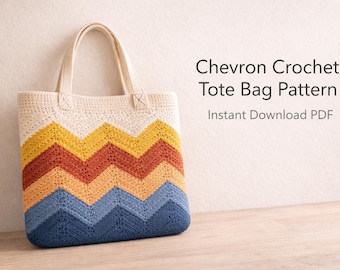 Patrón de bolso de crochet Chevron, tutorial para bolso de compras en zigzag (descarga digital)