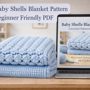 Patrón de manta de crochet con punto de concha: manta infantil fácil para principiantes (patrón en PDF)