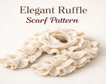 Patrón de bufanda de crochet con volantes elegante en PDF, tutorial de accesorios de otoño para principiantes, descarga instantánea