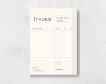 Plantilla de factura editable para Google Docs, MS Word y Excel: contabilidad para pequeñas empresas, profesional, imprimible