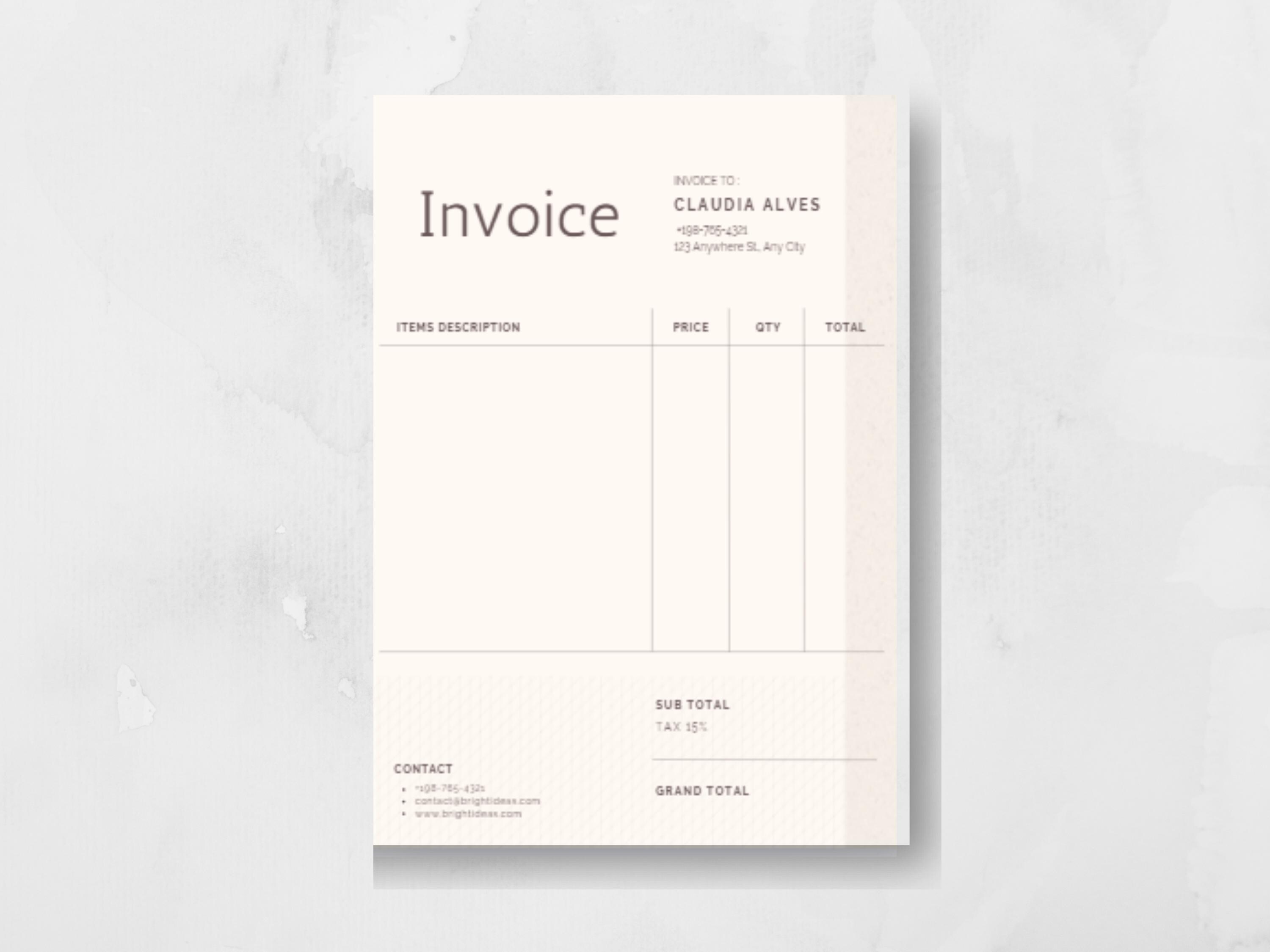 Editable Invoice Template for Google Docs, MS Word & Excel – Small ...