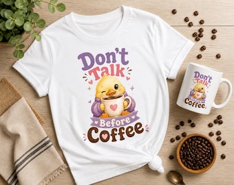No hables antes del café PNG Lindo diseño de camiseta de pato para amantes del café