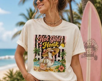 Chica sexy, ganso, PNG, playa de verano, divertido diseño retro