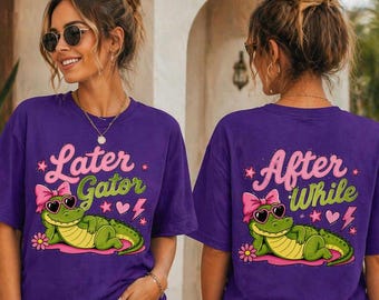 Más tarde, cocodrilo caimán PNG, boutique de moda PNG, diseño retro de sublimación (descarga digital)