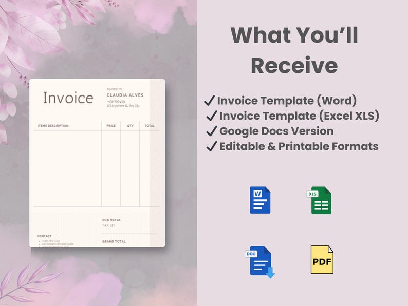 Editable Invoice Template for Google Docs, MS Word & Excel – Small ...