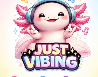 Diseño de camiseta de sublimación con lindo ajolote PNG "Just Vibbing"