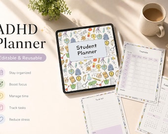 Planificador para estudiantes con TDAH, rutina de limpieza, productividad y agenda, reutilizable, anual.