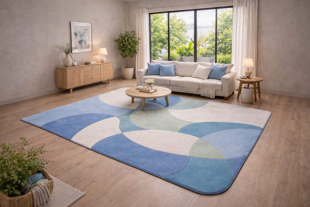Hand-tufted Wool Area Rug | Blue & Sage Geometric Design - Etsy
