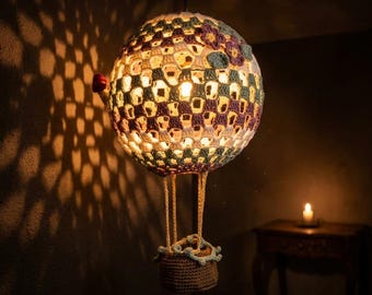 Virkat mönster för varmluftsballong, förstyvad 3D-heminredning, enkel virkad lampskärm, nattlampa till barnrum, PDF digital nedladdning