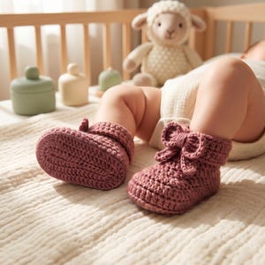 Mönster för virkade babytofflor för nyfödd upp till 8 månader, enkla virkade babytofflor med rosett, utskrivbar, nybörjarvänlig, gör-det-själv-digital nedladdning