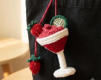 Mönster för virkad väska, jordgubbsdaiquiri, amigurumi-nyckelring, enkel virkad cocktailväska, direkt nedladdning i PDF-format