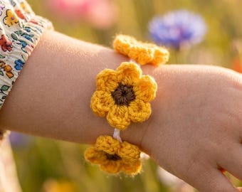 Mönster för virkat armband i PDF-format Enkelt solrosbandsarmband DIY-vänskapssmycken Blommig mikrovirkad handledning för nybörjare Direktnedladdning