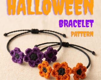 Patrón de pulsera de ganchillo en PDF: Pulsera fácil de Halloween, joyería espeluznante, micro ganchillo floral para principiantes (descarga digital)