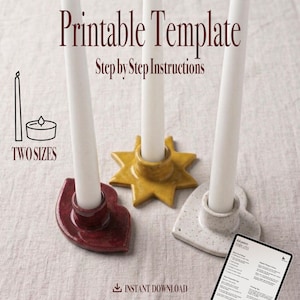 May include: Three white candles in decorative holders. One is heart-shaped, speckled, and white; another is star-shaped and yellow; the third is leaf-shaped and burgundy. The image includes a printable template with instructions and the text "Printable Template".
