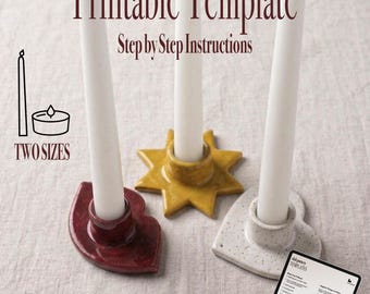 May include: Three white candles in decorative holders. One is heart-shaped, speckled, and white; another is star-shaped and yellow; the third is leaf-shaped and burgundy. The image includes a printable template with instructions and the text "Printable Template".