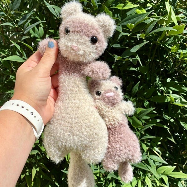 MTO Crochet Fluffy, Soupbelly Ferret Plushie, Weighted Handmade Amigurumi Pocket Companion