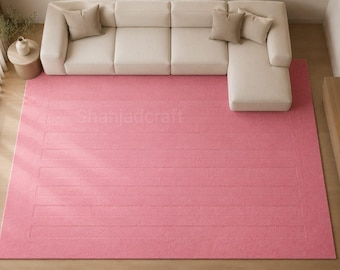 Tapete de lã rosa tufado à mão | Tapete moderno e minimalista | Tapete geométrico feito à mão | Tapete de luxo para sala de estar | Tapete sob medida