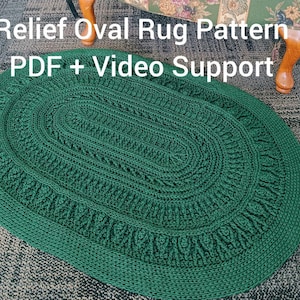 Relief Oval Crochet Rug Pattern PDF with Video Support – Polyester Cord Rug,  Intermediate Level!