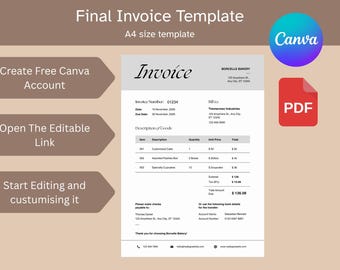 Btw-factuursjabloon bewerkbaar in Canva | Belastingfactuur | Zakelijke factuur met btw-berekening | A4-factuur | Facturering voor kleine bedrijven