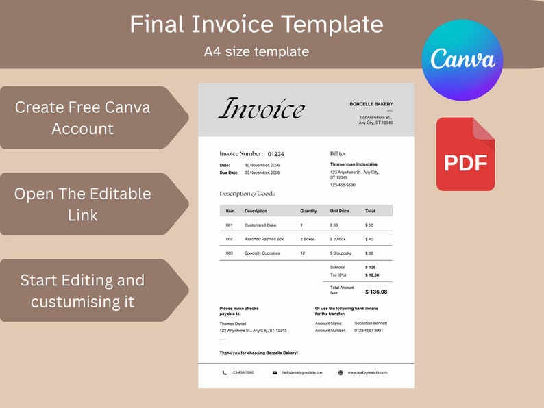 VAT Invoice Template Editable in Canva | Tax Invoice | Business Invoice ...