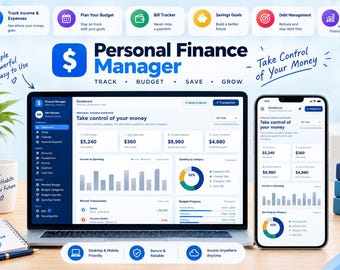 Personal Finance Planner | Budget Dashboard | Expense Tracker, Money Manager, Spending Log & Savings Tracker | Offline HTML Digital Download