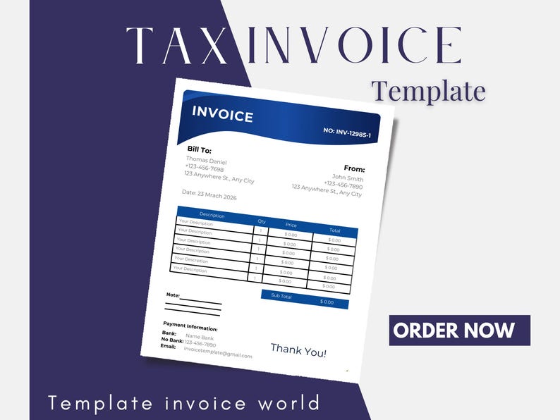Tax Invoice Template Editable in Canva, A4 Invoice Template ...