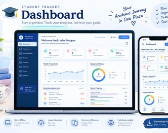 Student Assignment Tracker | Offline HTML Student Planner, Homework & Exam Organizer, Study Dashboard, Academic Planner Digital Download