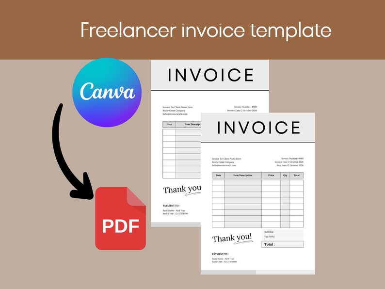 Freelancer Invoice Template | Editable Canva Invoice | Printable ...