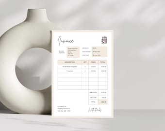 Pastelkleurige factuursjabloon | Bewerkbaar canva, minimalistische facturering, bonnetje voor kleine bedrijven (download op A4-formaat)