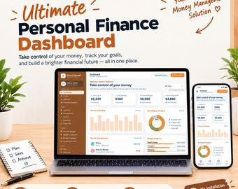Ultimate Personal Finance Planner | Budget Dashboard, Expense Tracker, Savings Goals, Debt Payoff, Bills & Net Worth | Offline HTML Planner