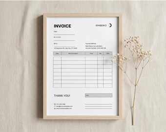 Minimalistische factuursjabloon, bewerkbaar in canva, A4-servicefacturering (digitale download)