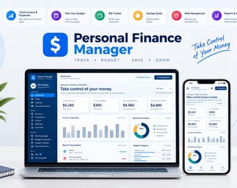 Personal Finance Planner | Budget Dashboard | Expense Tracker, Money Manager, Spending Log & Savings Tracker | Offline HTML Digital Download