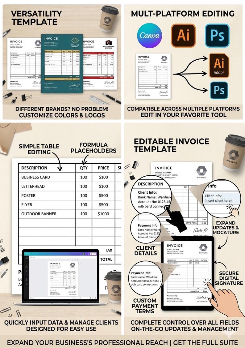 Editable Invoice Template | Professional Billing Invoice | Printable ...