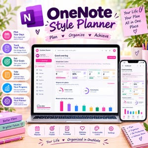 OneNote Style Planner | Digital HTML Planner | Notes, Tasks, Goals & Daily Organizer